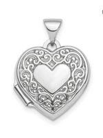 Jordans Sterling 15mm Reversible Scroll Heart Locket Necklace