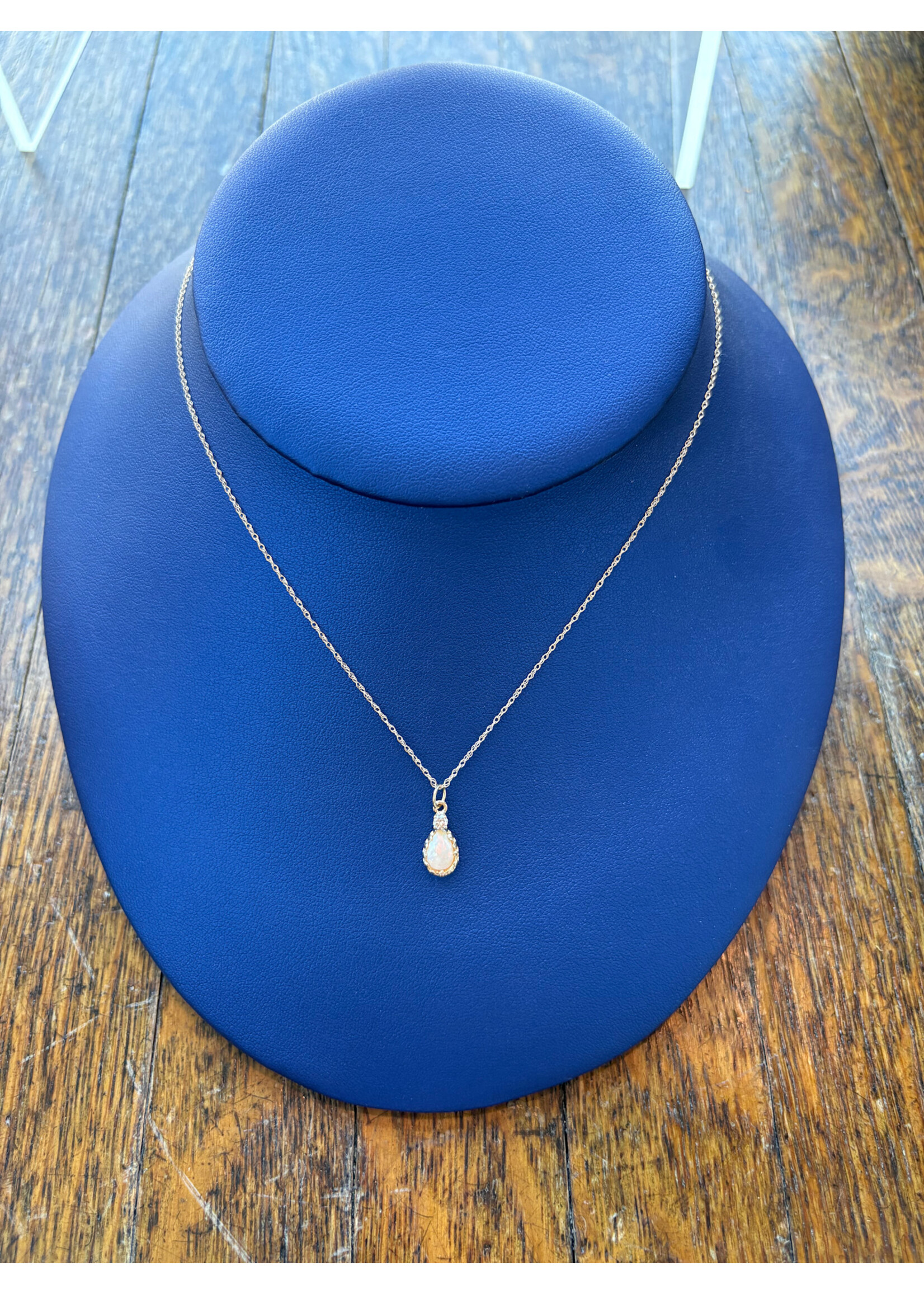 Jordans 14k Opal & Diamond Teardrop Necklace 18in