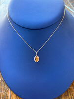 Jordans Oval Citrine and Diamond Pendant 18in Chain 14k