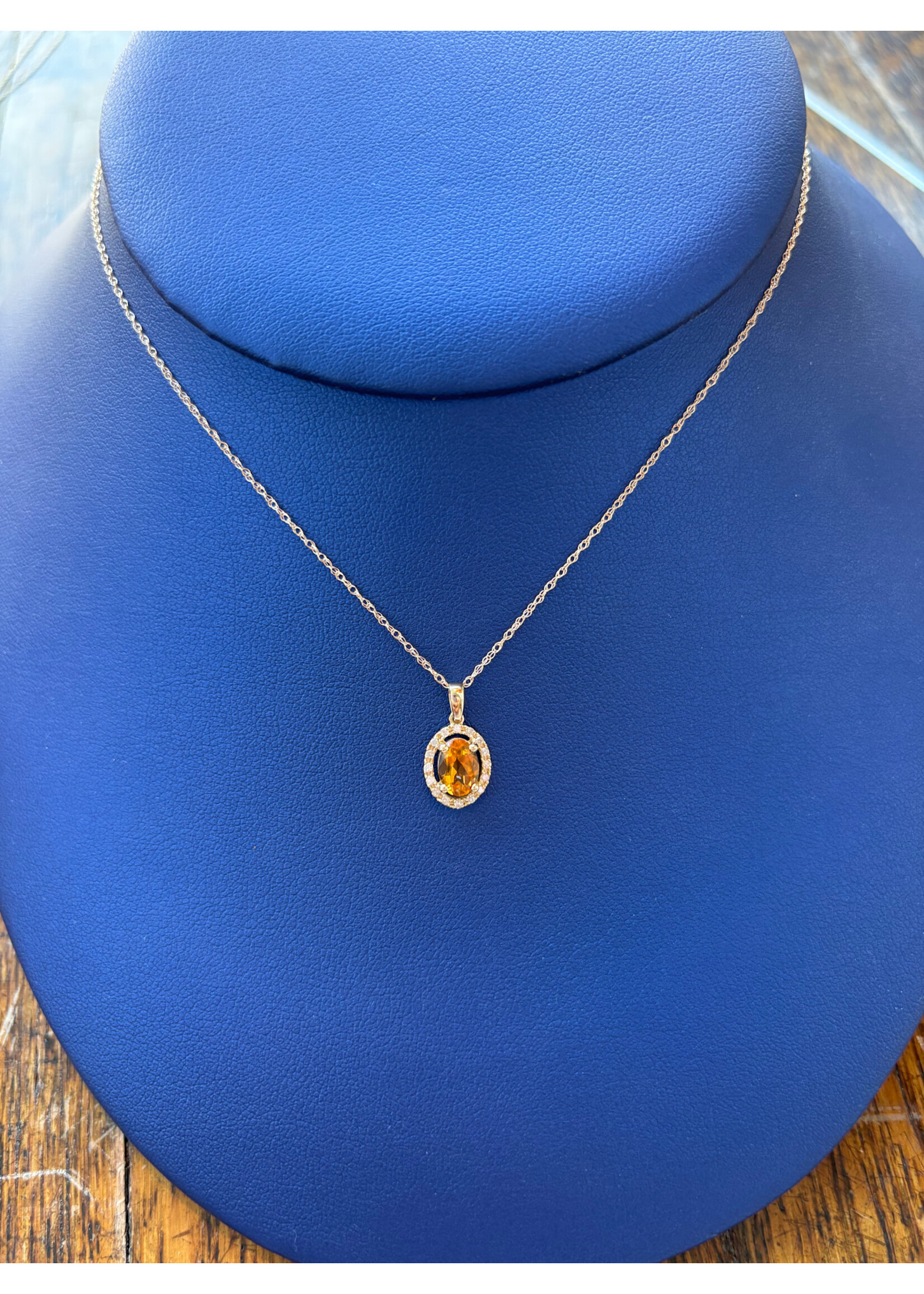 Jordans Oval Citirine and Diamond Pendant 18in Chain 14k