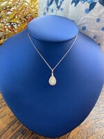 Jordans 14k .43ct Opal Teardrop Necklace w Double Halo.15cttw 20inch Necklace