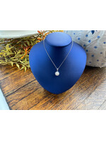 Jordans 10k white 7mm Pearl and .25cttw Diamond Halo Necklace