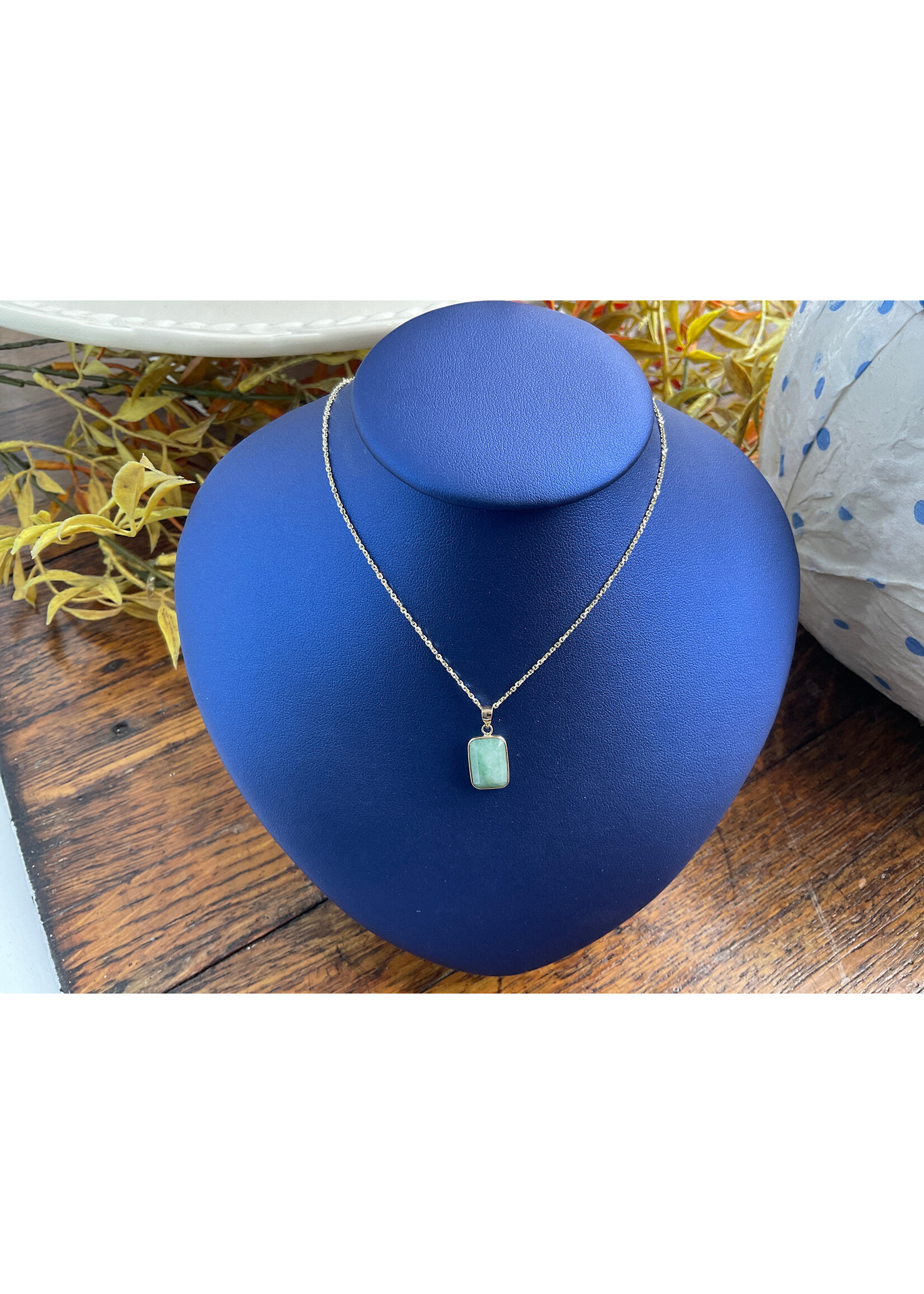 Jordans Bezel Set Jade Pendant 14k adj 1mm Cable Chain