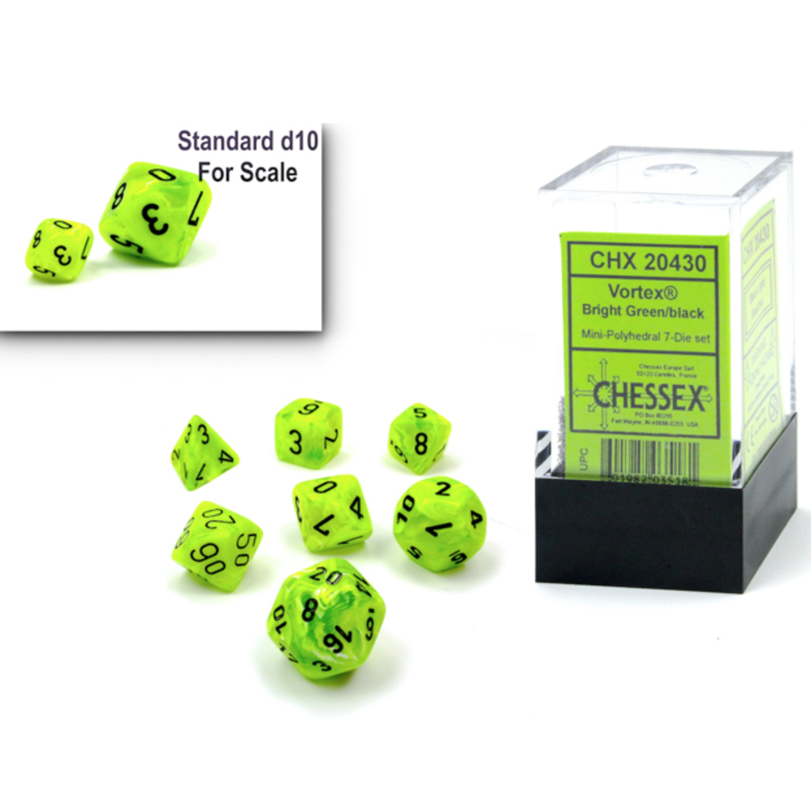 Chessex Chessex - Vortex Bright Green/Black Mini 7 Dice Set