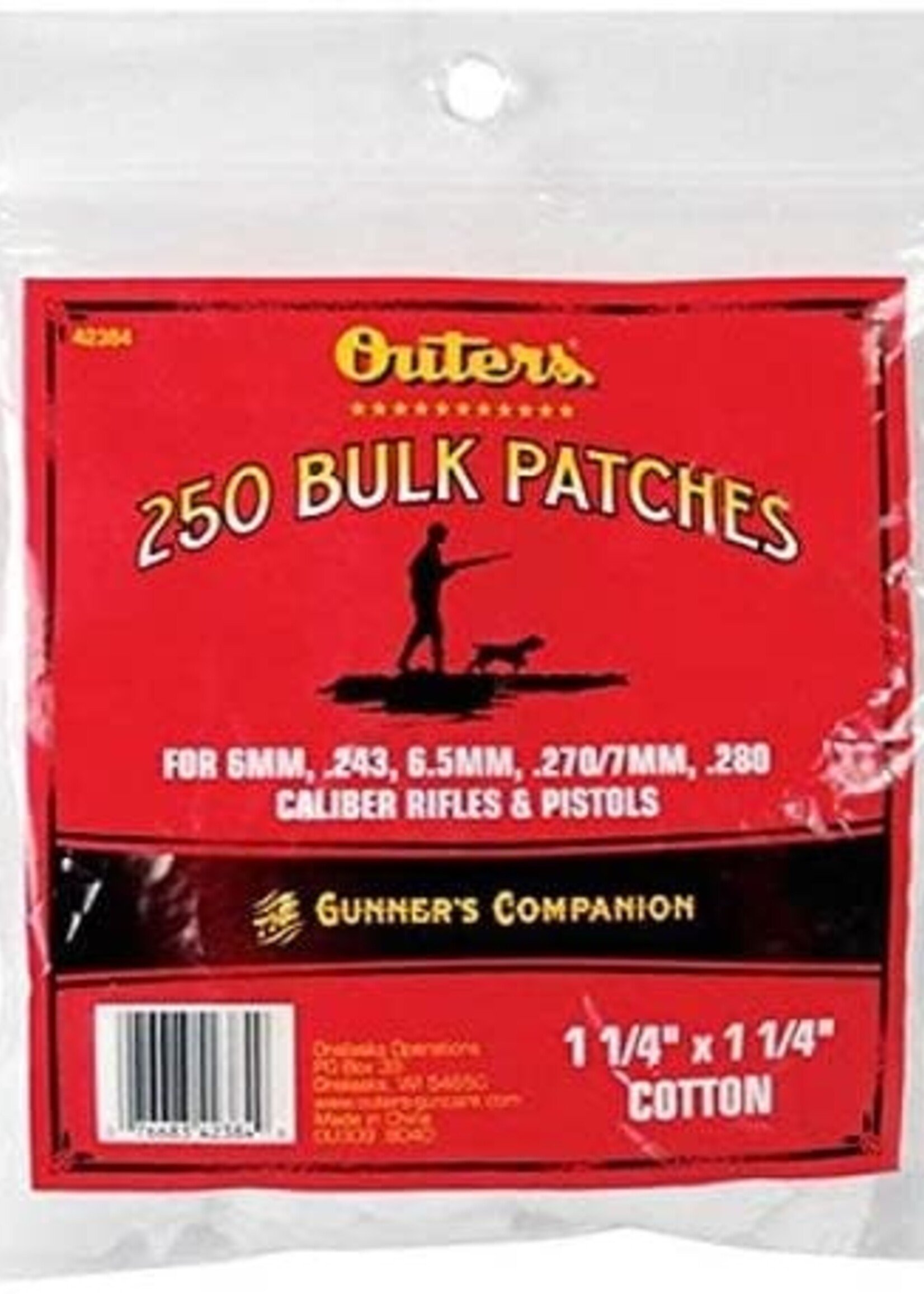 Outers, Cleaning Patches, Bulk Pack, 6mm to .280 Cal Rifle and Pistol, 250 Count UPC# 076683423849