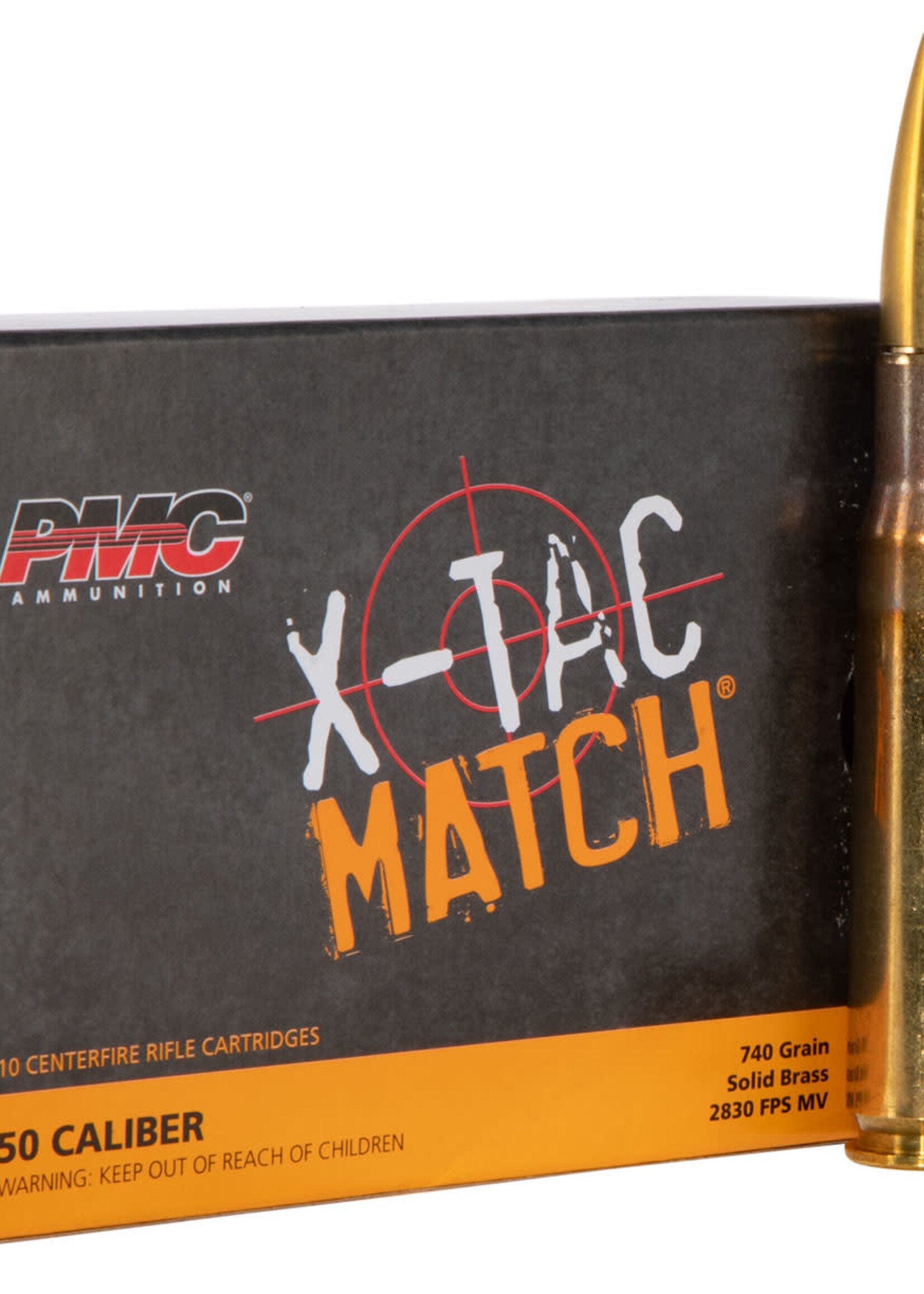 PMC PMC Ammunition X-Tac Match 50 BMG 740 gr. Solid Brass MFG# 50XM UPC # 741569060387
