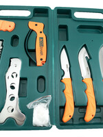 FPI AccuSharp 728C Game Processing Kit Butcher/Caper/Gut-Hook/Bone Saw/Ribcage Spreader Gut Hook/Saw/Plain Stainless Steel Blade Orange FRN Handle