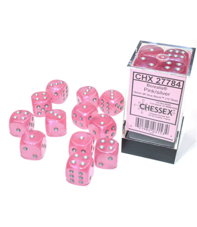 DICE - BOREALIS: 12D6 PINK - SILVER LUMINARY
