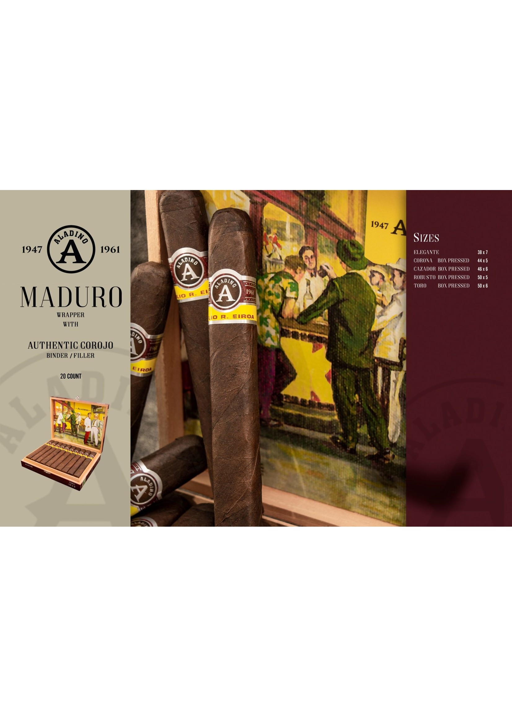 JRE Tobacco Co. Aladino Maduro Box Pressed - Toro - 6x50