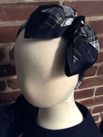 LARGE NAVY RIBBON & PLAID BOW ON A WIDE PADDED PLAID  HEADBAND