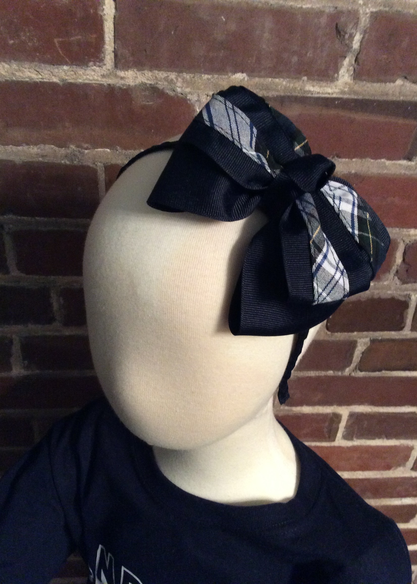 PLAID & NAVY  DOUBLE BOW WRAPPED ON A NAVY HEADBAND