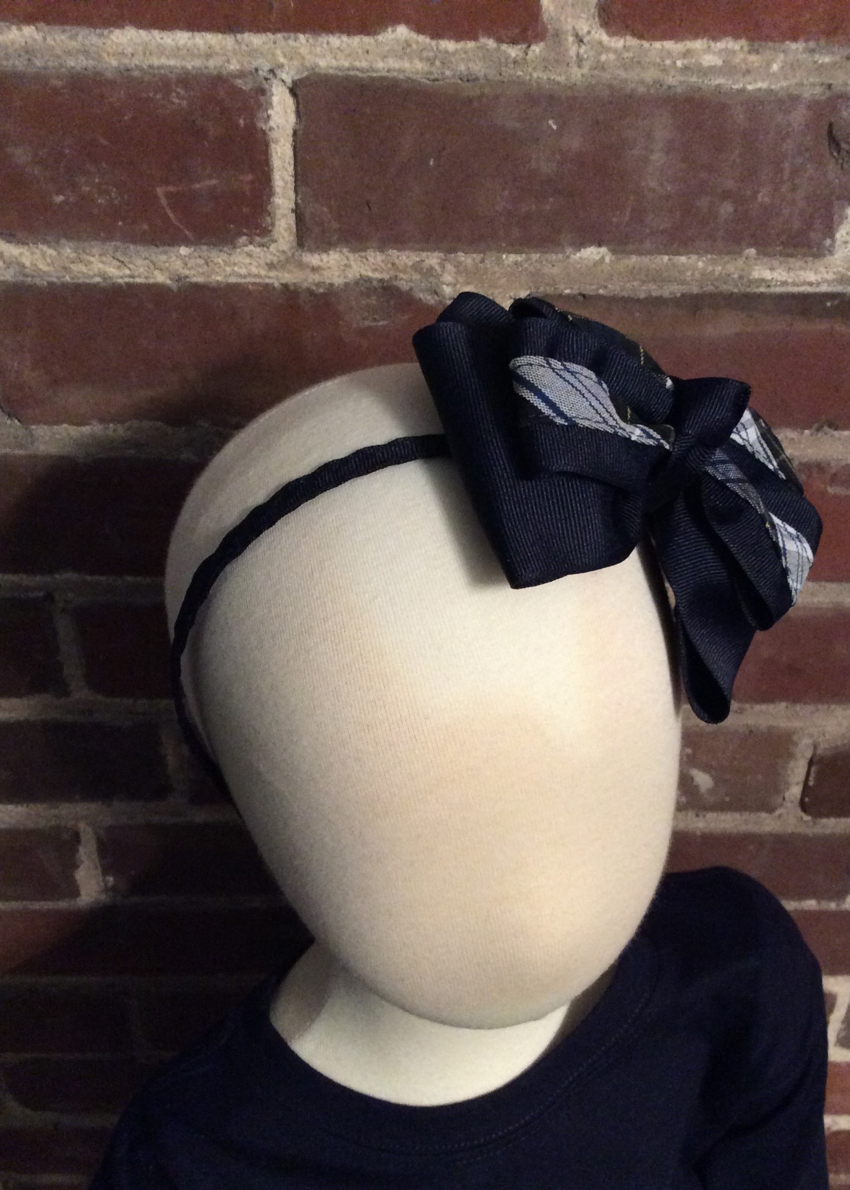 PLAID & NAVY  DOUBLE BOW WRAPPED ON A NAVY HEADBAND