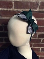 PLAID & GREEN RIBBON BOW WRAPPED ON A GREEN HEADBAND