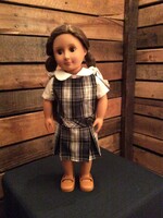 DROP WAIST WHITE PLAID JUMPER WITH WHITE BLOUSE FOR 18" DOLL