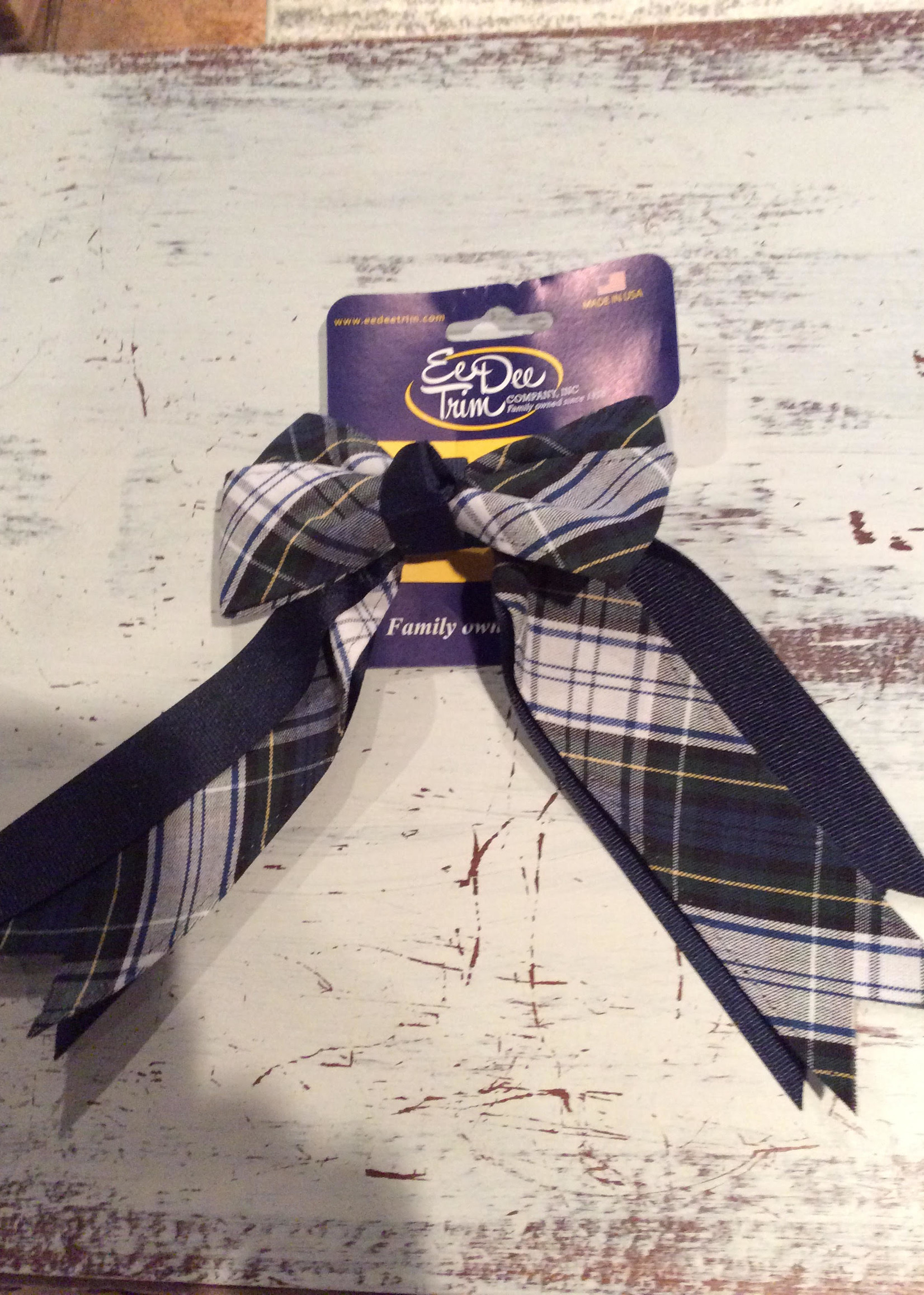 FOUR LOOPED PLAID BOW WITH  PONYTAIL HOLDER AND STREAMERS