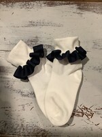 RUFFLED NAVY RIBBON SOCK  SIZE 6-7 1/2