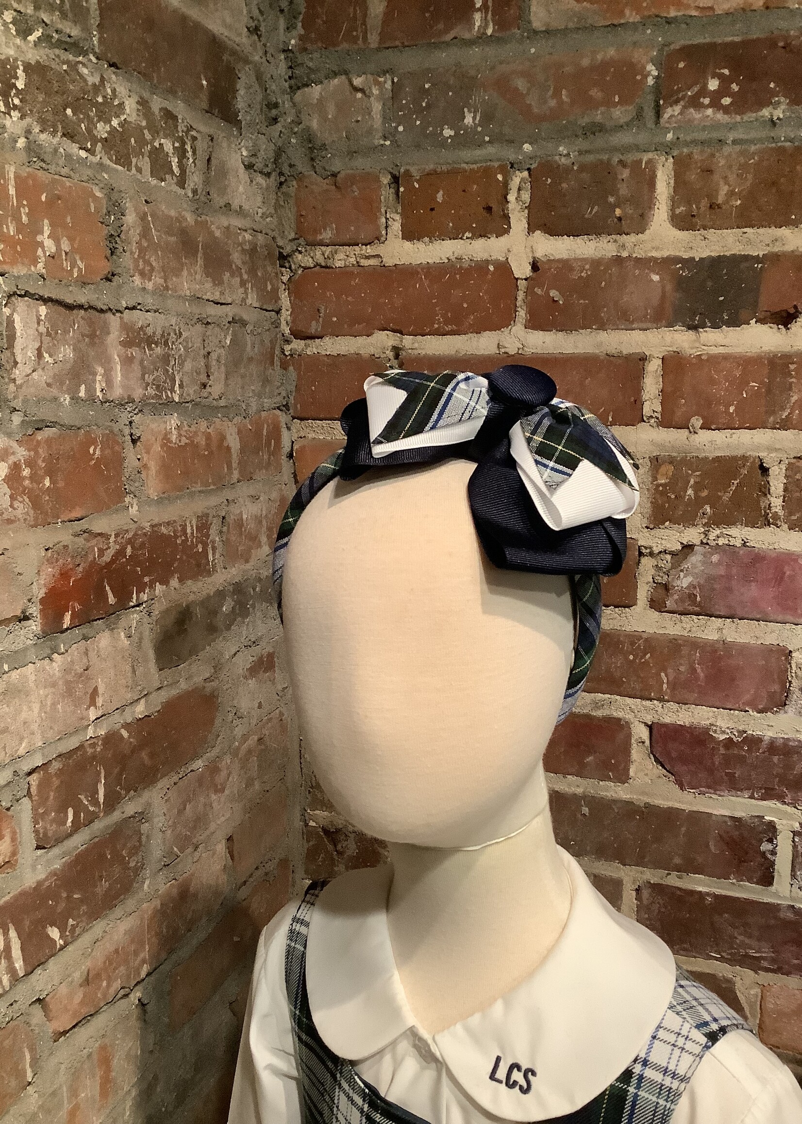 RIBBON & PLAID 3 LAYERED SPIKE BOW ON HEADBAND FBE323