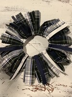 POMPOM PLAID AND RIBBON SCRUNCHIE