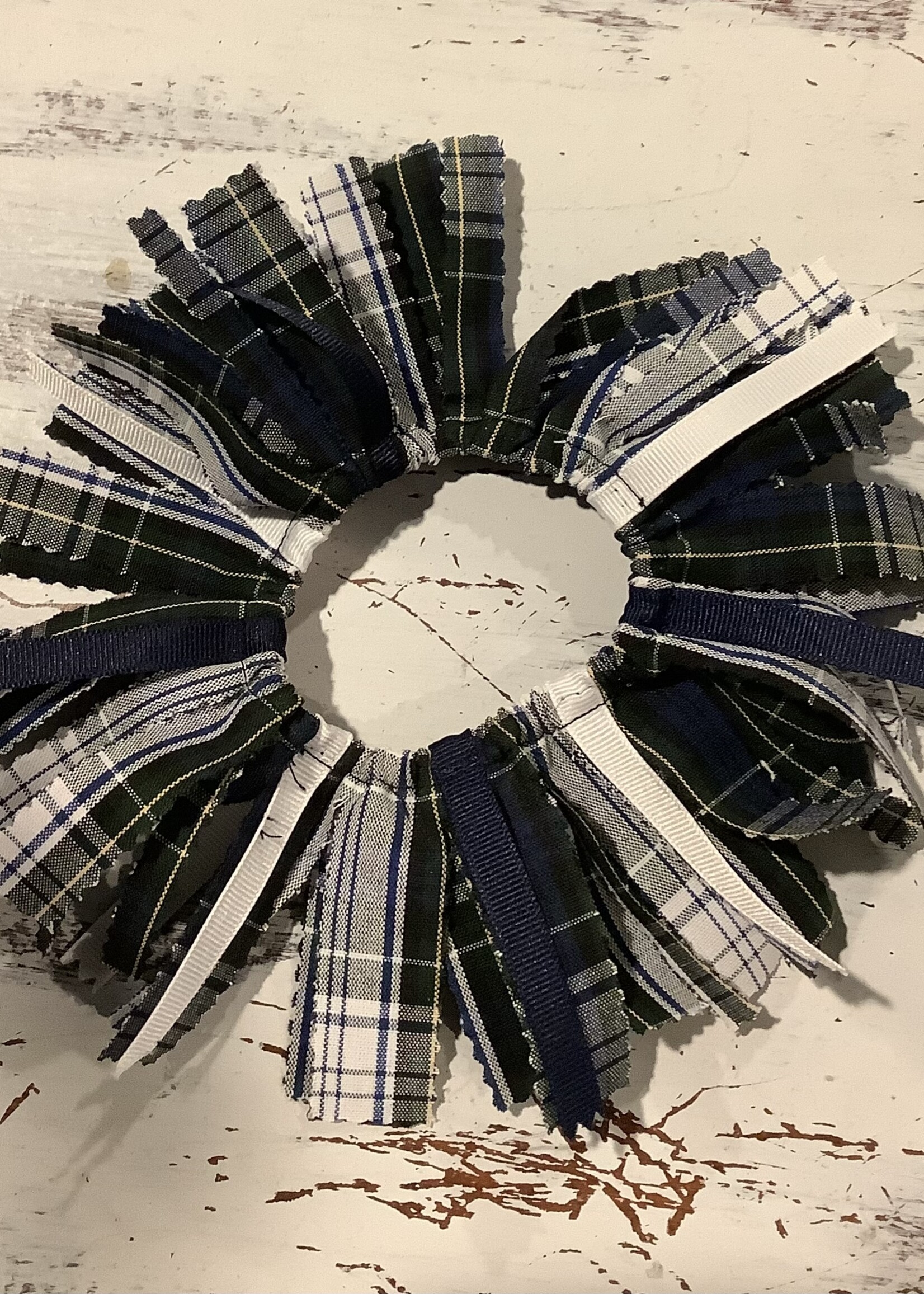 POMPOM PLAID AND RIBBON SCRUNCHIE
