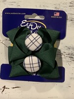 PAIR OF PLAID BUTTON ON RIBBON PINCH CLIP BOW