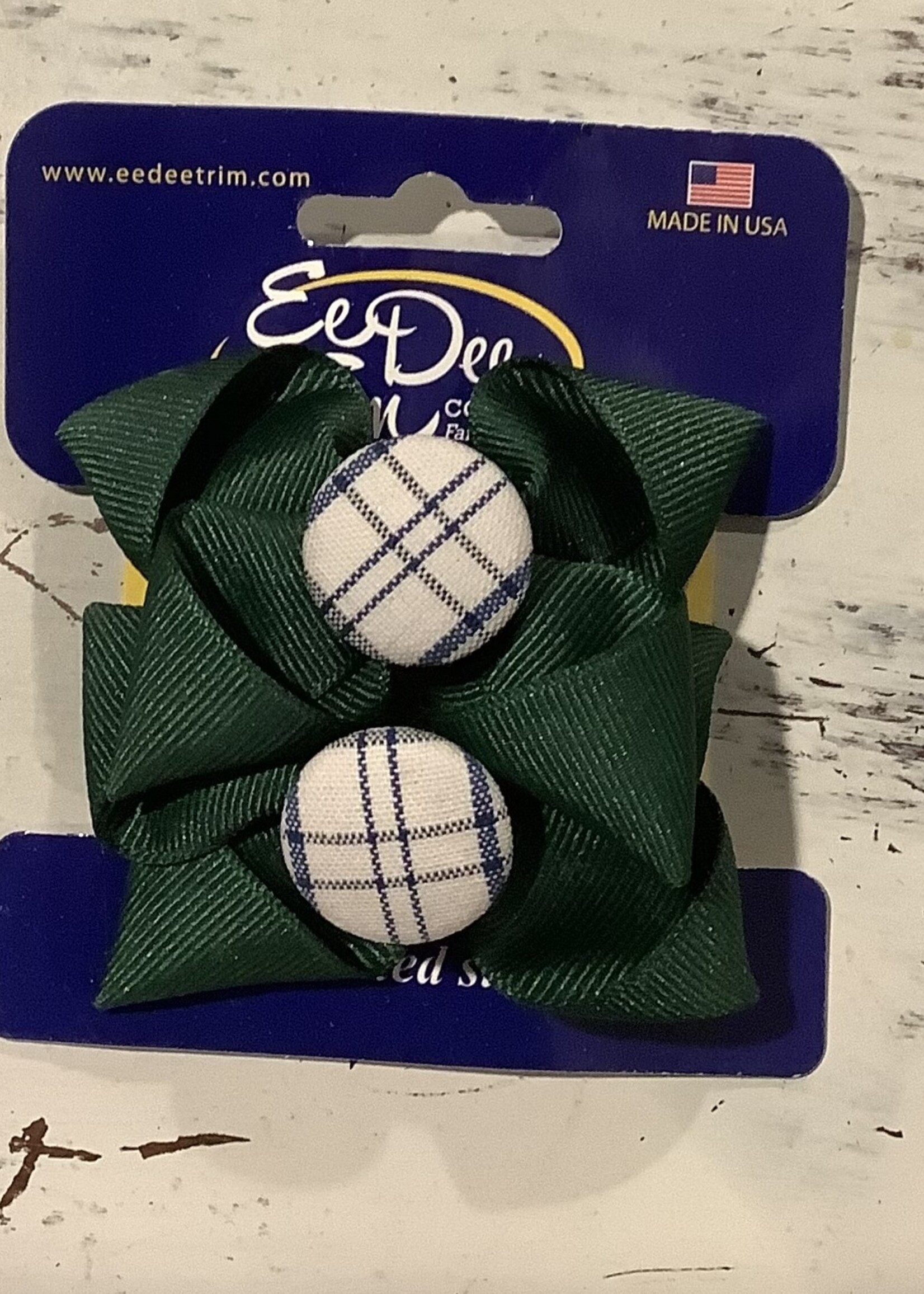 PAIR OF PLAID BUTTON ON RIBBON PINCH CLIP BOW