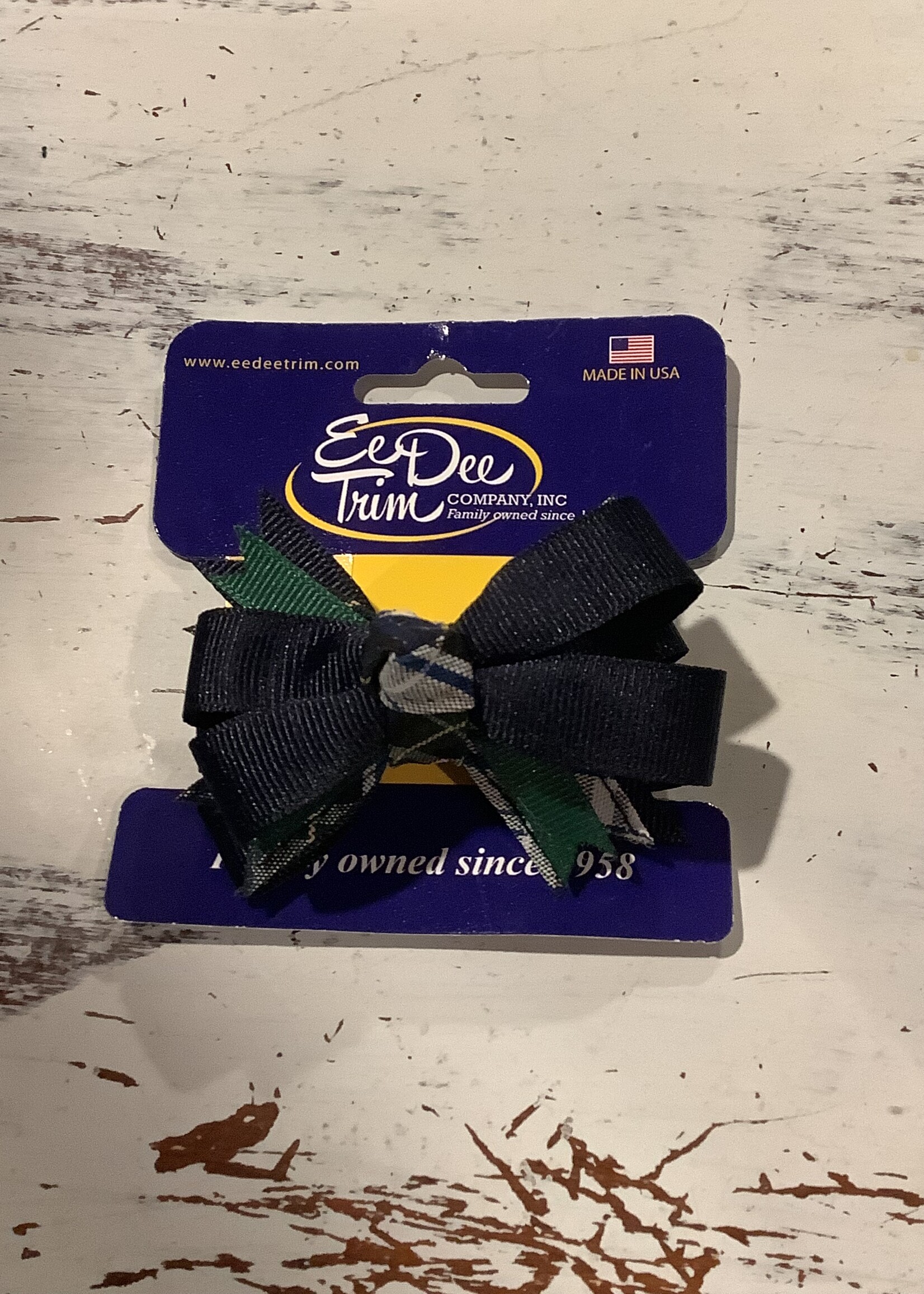 SMALL PLAID RIBBON SPIKED BOW / FBE142S - GREEN