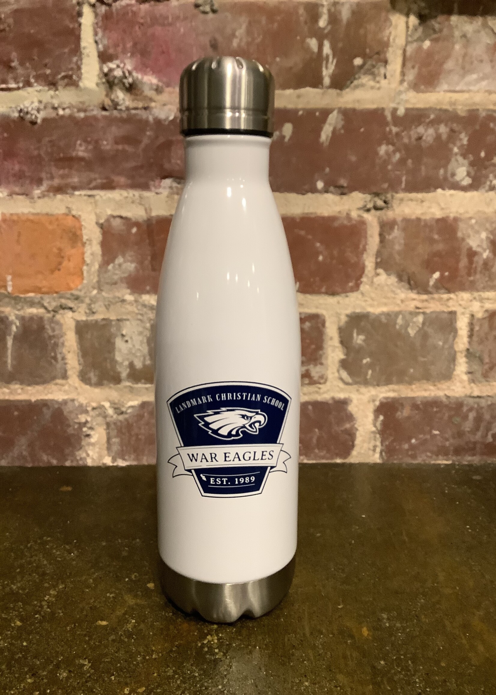 STAINLESS STEEL 18 OZ WHITE WATER BOTTLE  WITH IMPRINTED LOGO
