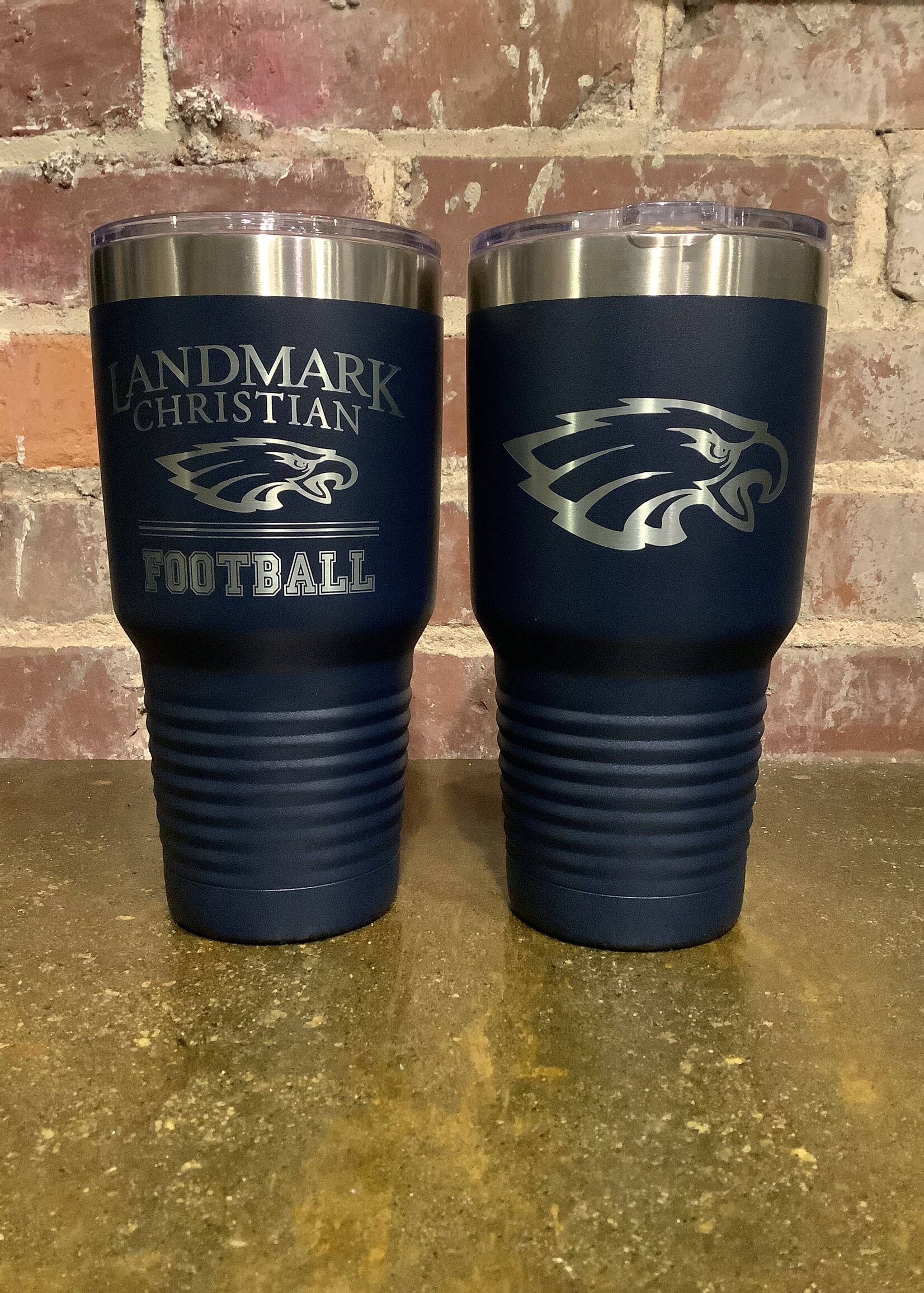 30 OZ TRAVEL TUMBLER WITH FOOTBALL  LOGO NAVY