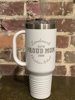 40 oz TRAVEL TUMBLER WITH HANDLE AND STRAW - PROUD MAMA