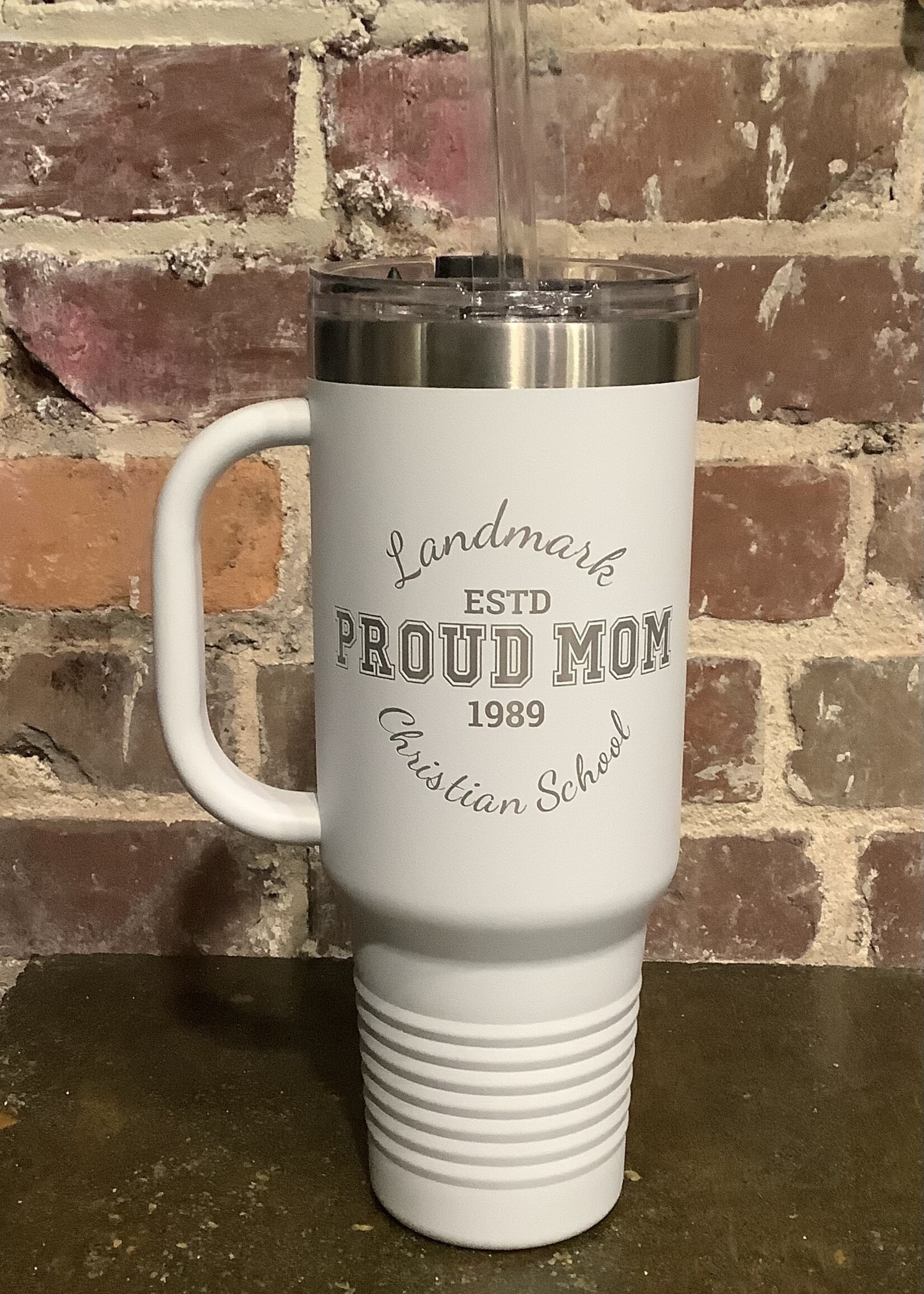 40 oz TRAVEL TUMBLER WITH HANDLE AND STRAW - PROUD MAMA