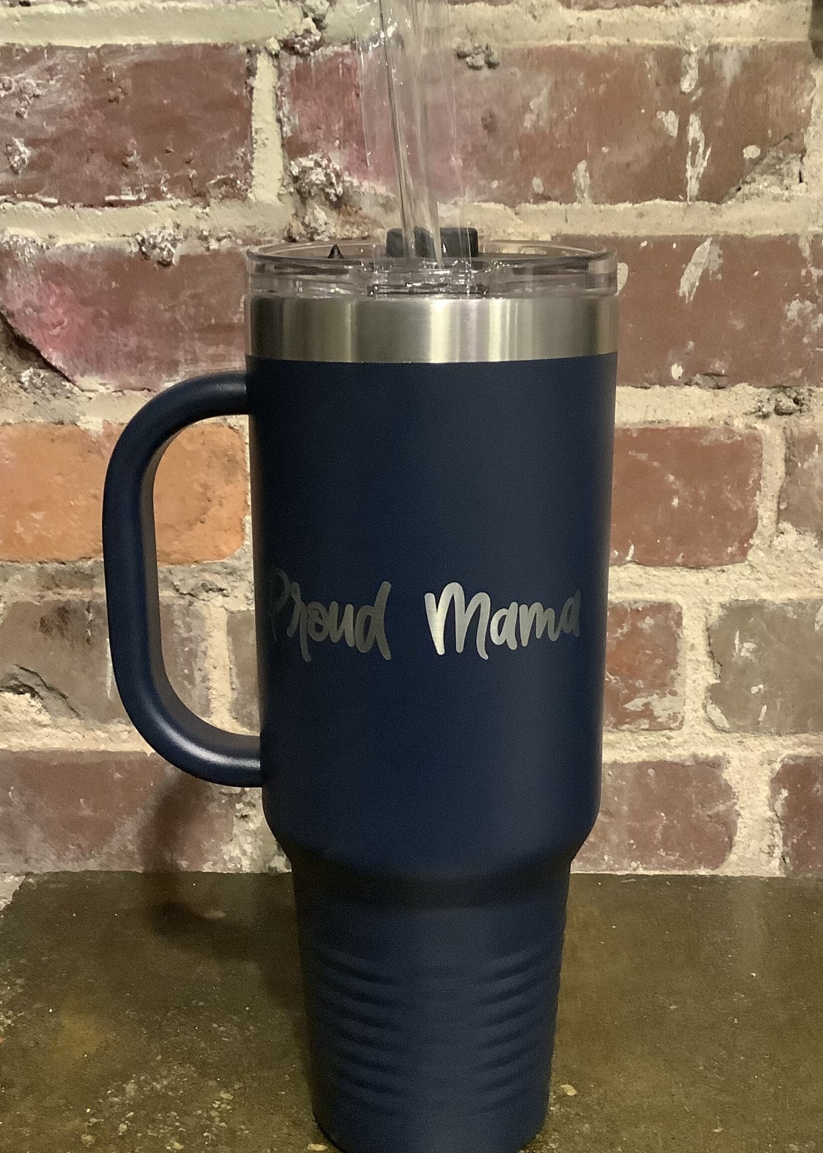 40 oz TRAVEL TUMBLER WITH HANDLE AND STRAW - PROUD MAMA