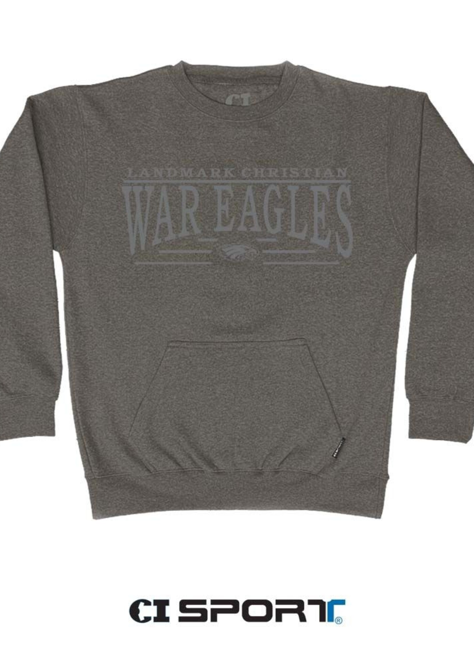 ADULT FRONT POCKET CREWNECK SWEATSHIRT WITH EMBROIDERY FRONT