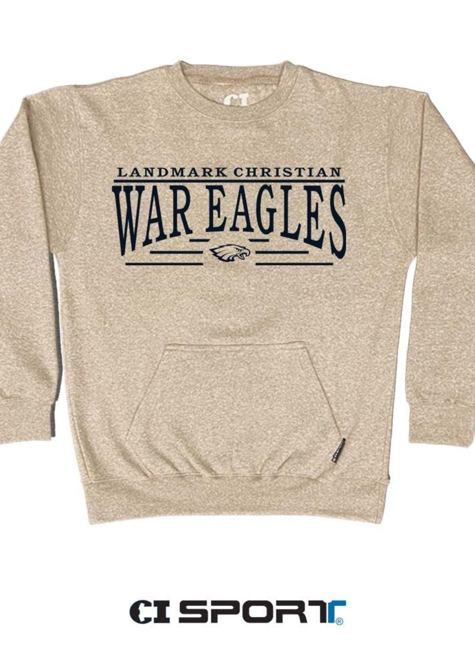 ADULT FRONT POCKET CREWNECK SWEATSHIRT WITH EMBROIDERY FRONT