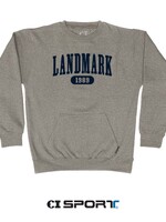 ADULT CREWNECK POCKET SWEATSHIRT IN LATTE HEATHER WITH APPLIQUE FRONT