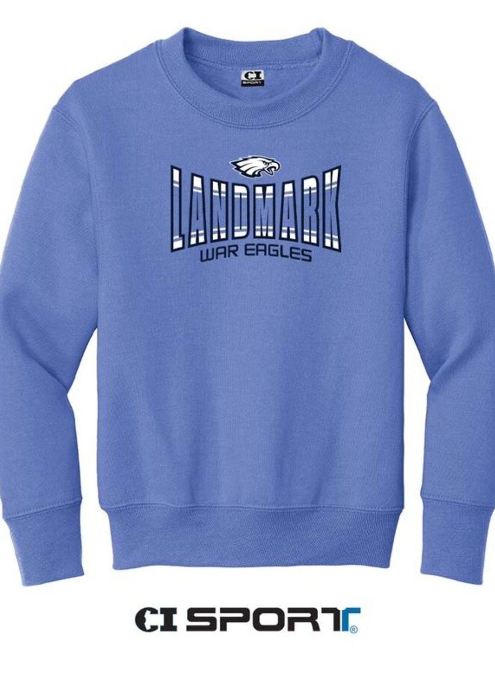 YOUTH FLEECE CREW WITH APPLIQUE EMBROIDERY FRONT