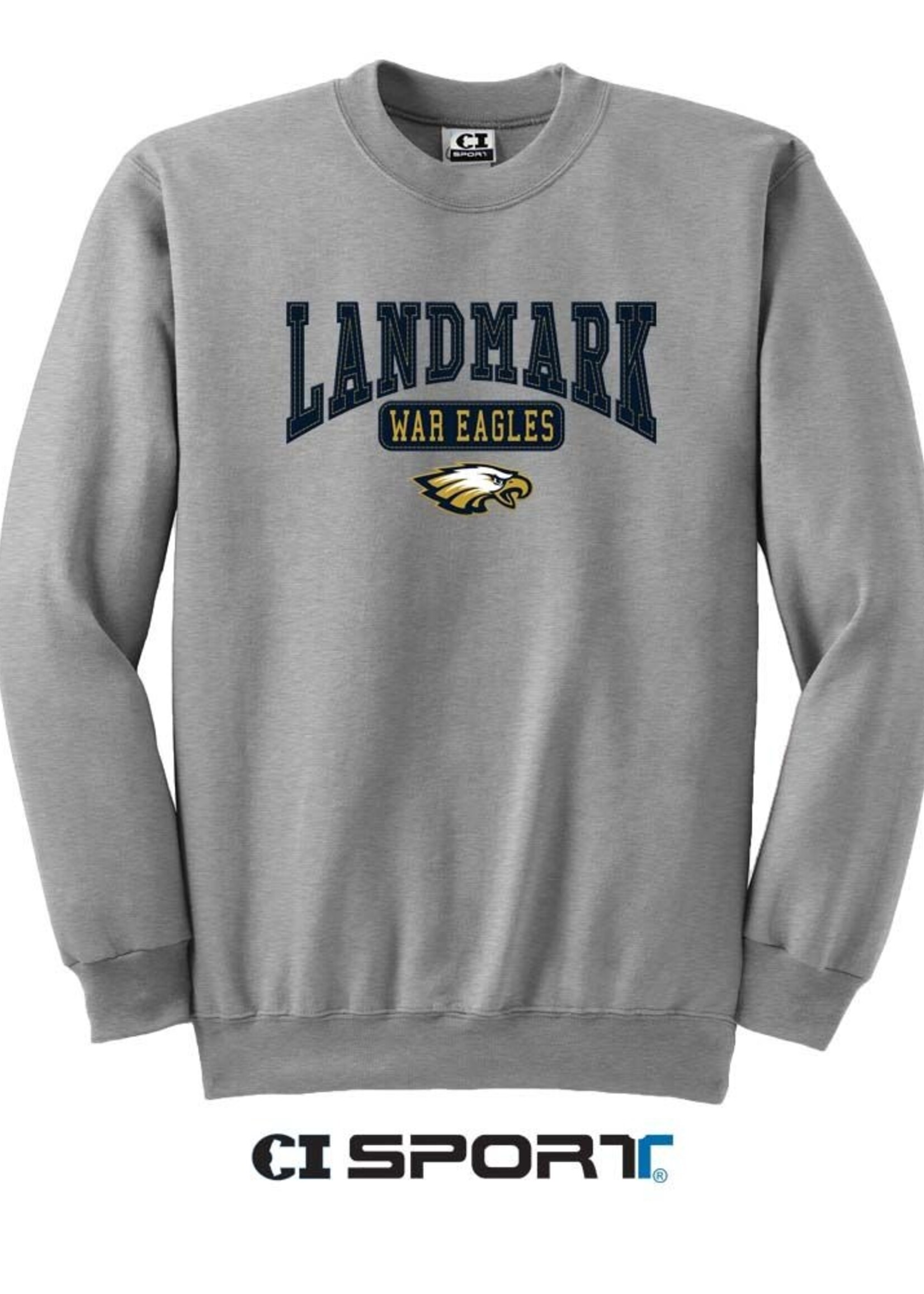 YOUTH GREY FLEECE CREWNECK WITH APPLIQUE EMBROIDERY FRONT