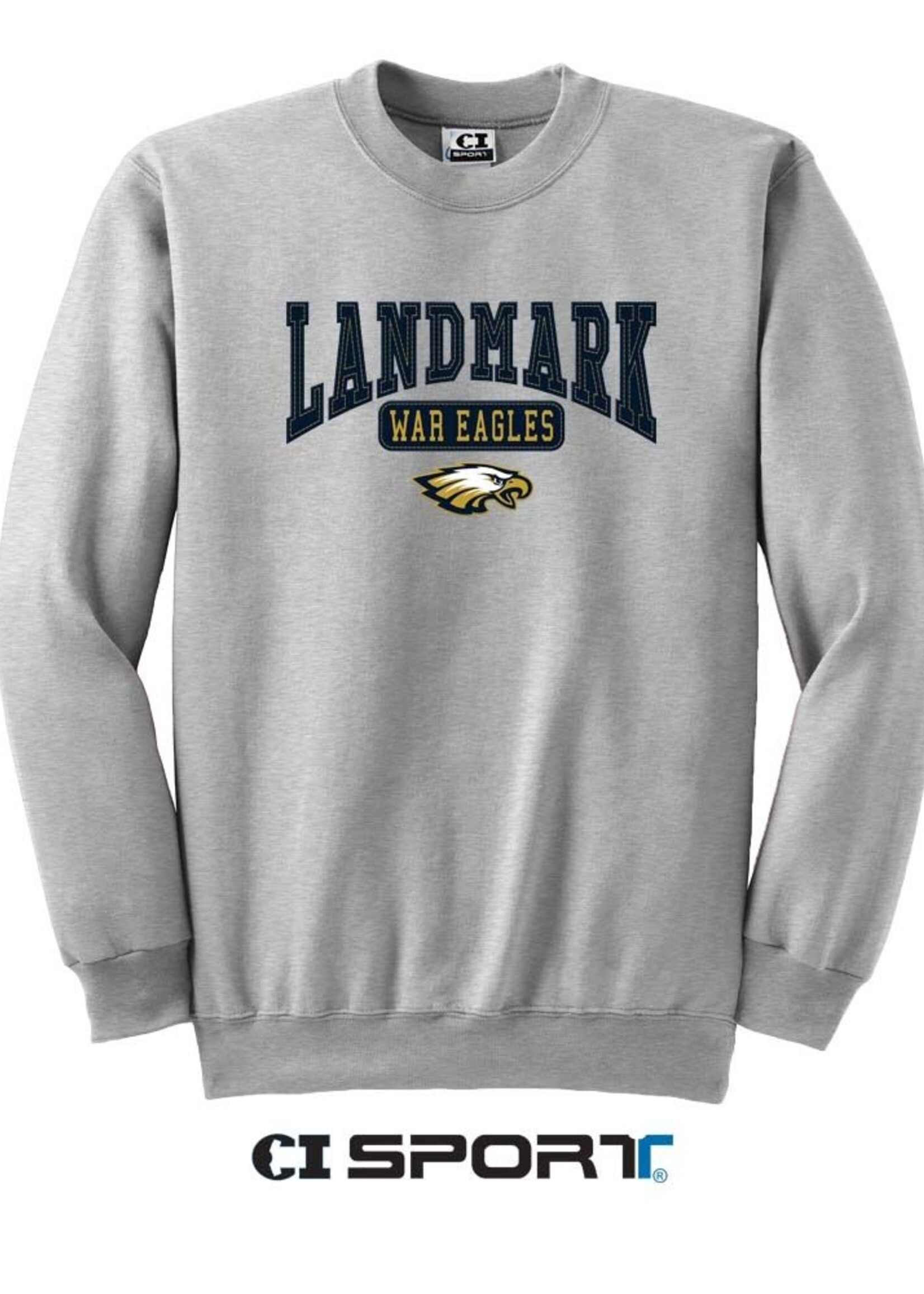 YOUTH GREY FLEECE CREWNECK WITH APPLIQUE EMBROIDERY FRONT