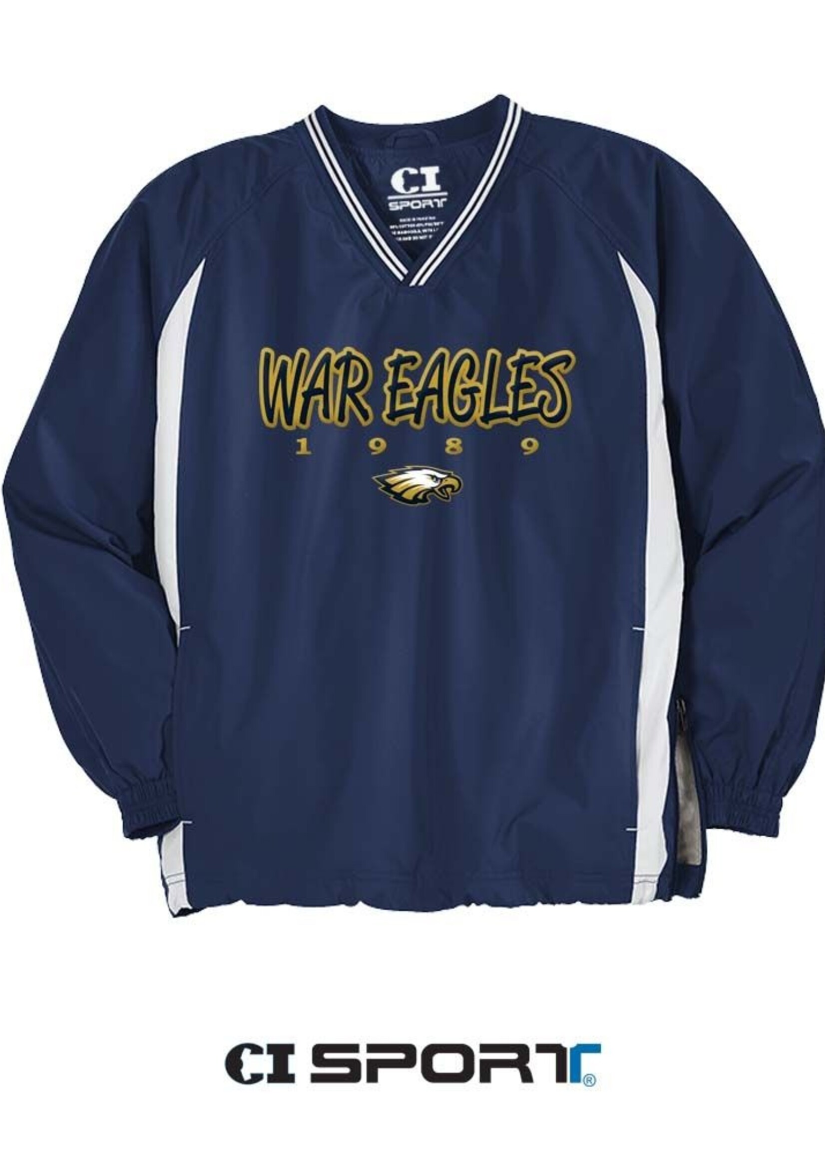 SPORT TEK TIPPED V-NECK RAGLAN WIND SHIRT WITH EMBROIDERY FRONT