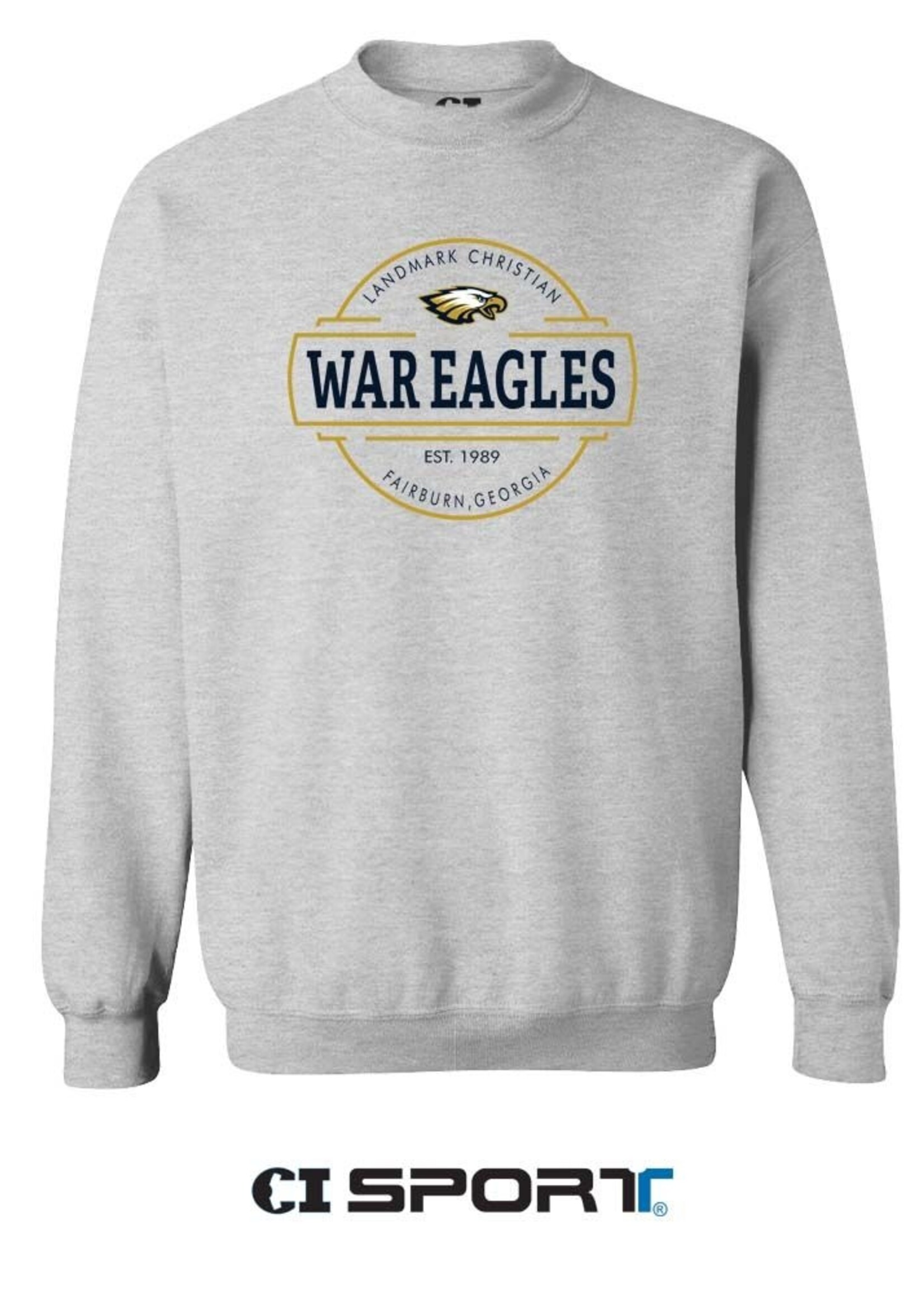 CI SPORT ADULT CLASSIC CREW IN ASH GREY WITH FRONT EMBROIDERY