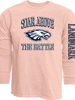 ADULT LONG SLEEVE RINGSPUN  SHELL PINK TEE WITH BREAST CANCER AWARENESS SCREEN PRINT