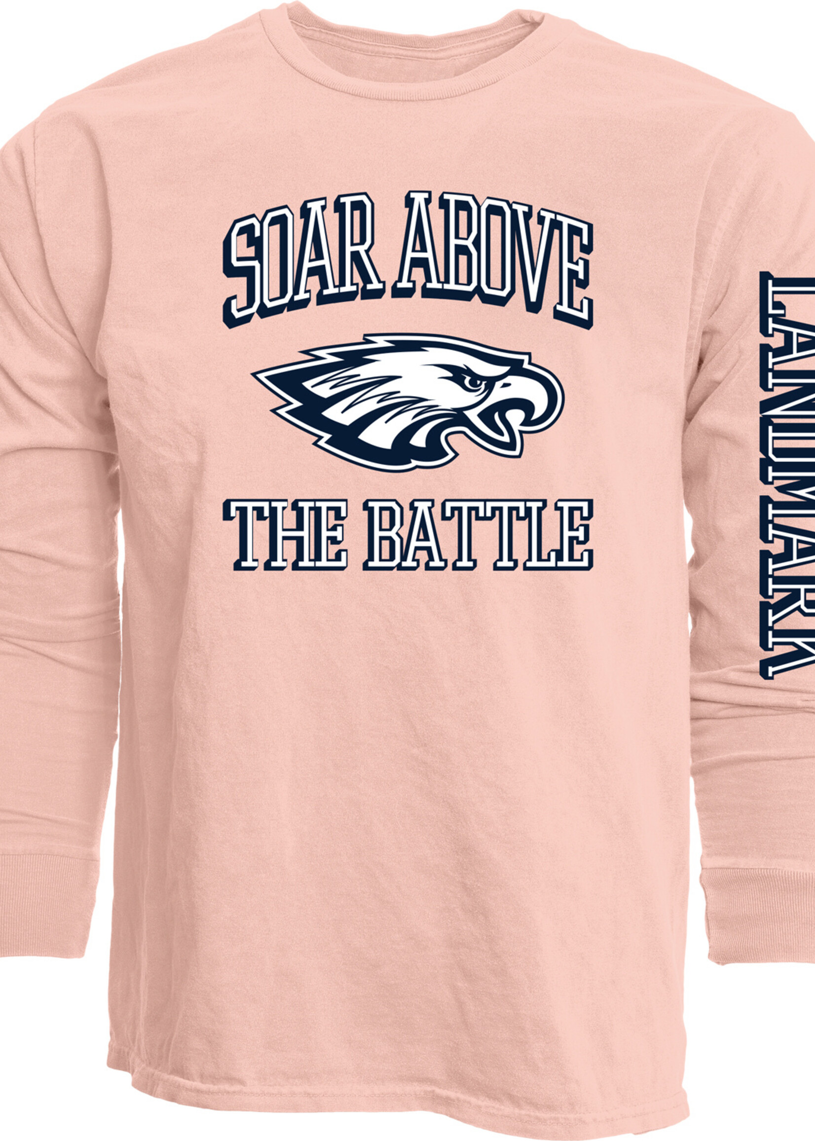 ADULT LONG SLEEVE RINGSPUN  SHELL PINK TEE WITH BREAST CANCER AWARENESS SCREEN PRINT