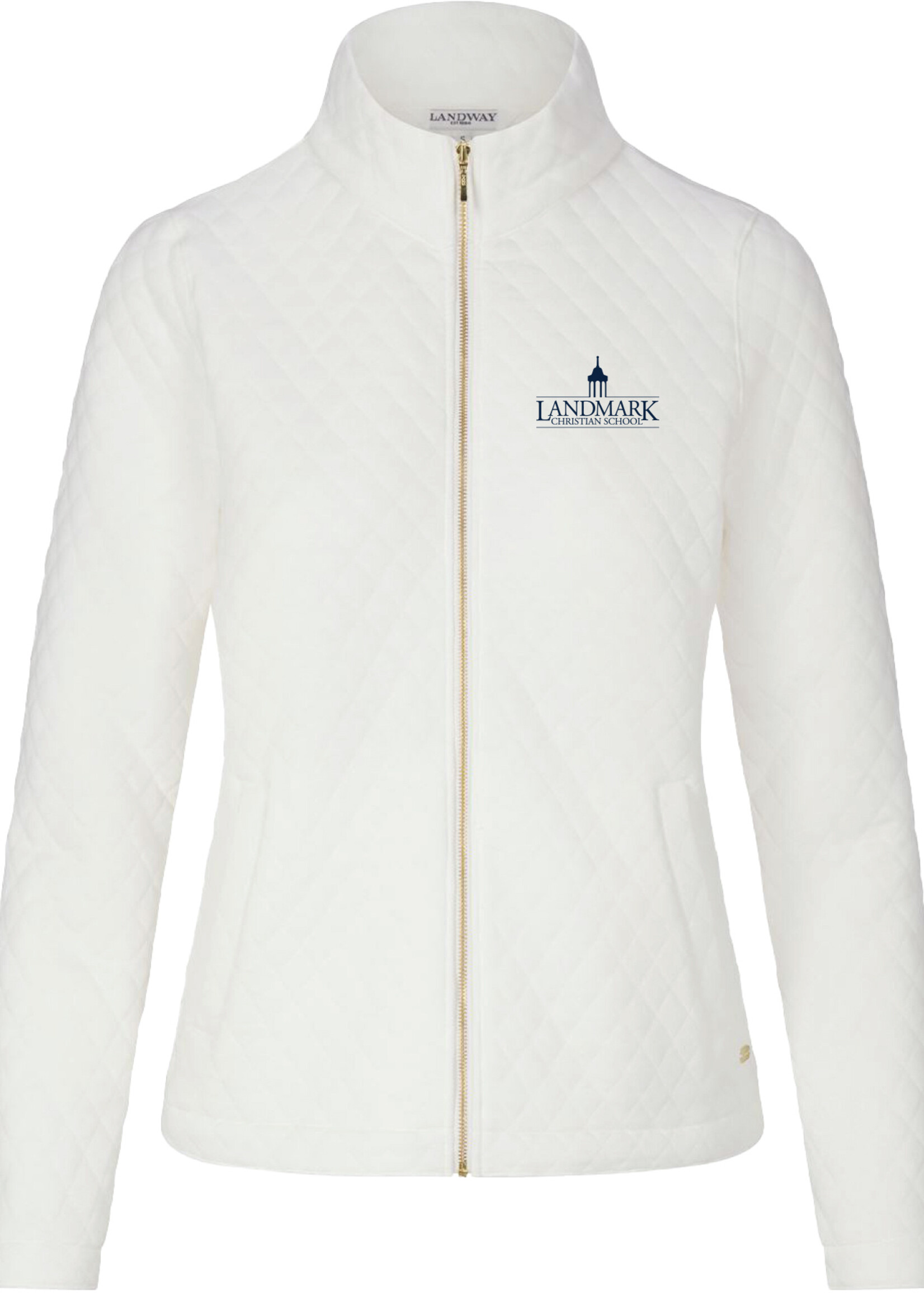 LADIES  IVORY QUILTED FULL ZIP JACKET  WITH EMBROIDERY LOGO
