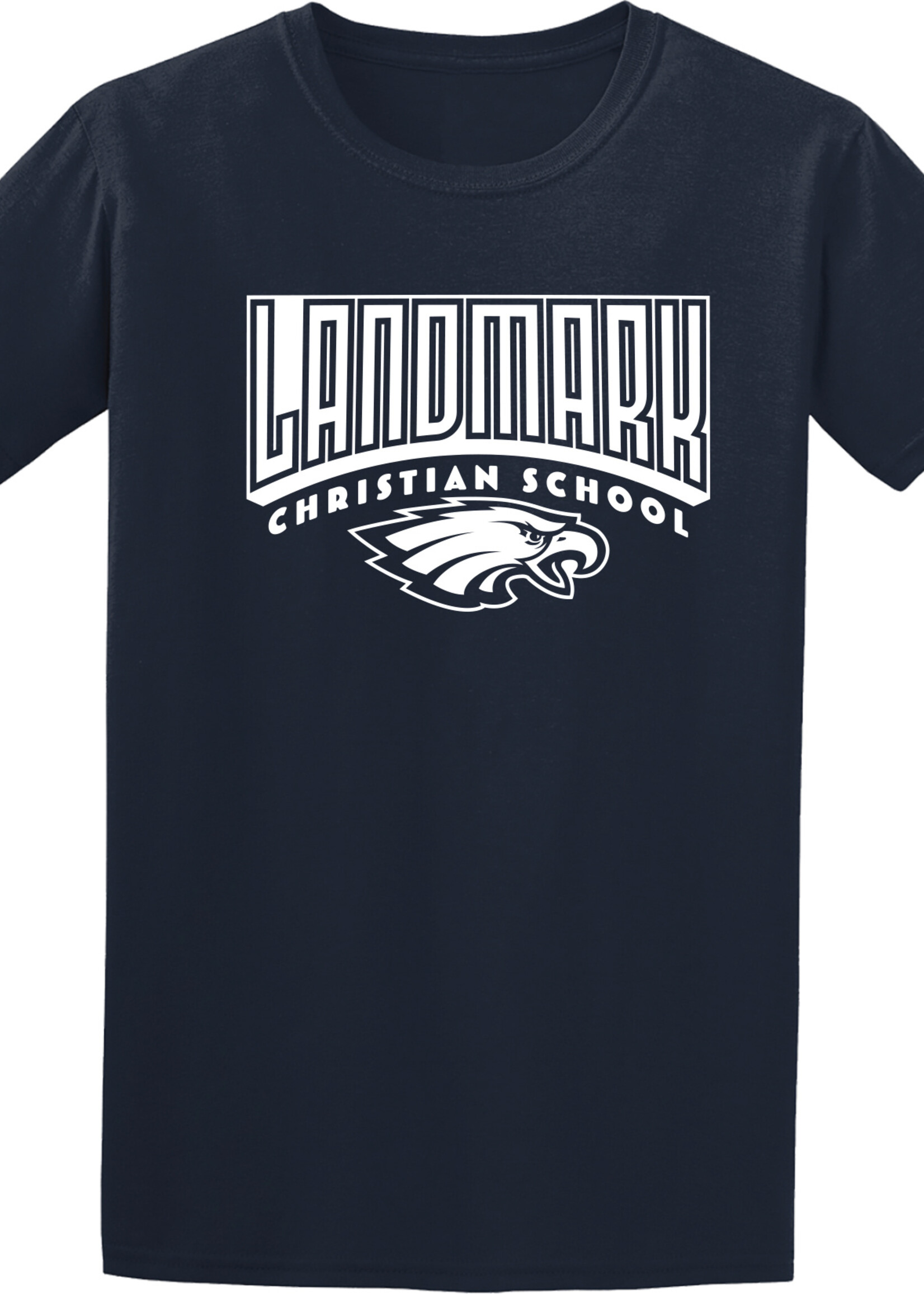 SOFTSTYLE COTTON SHORT SLEEVE  NAVY TEE WITH FRONT SCREEN PRINT