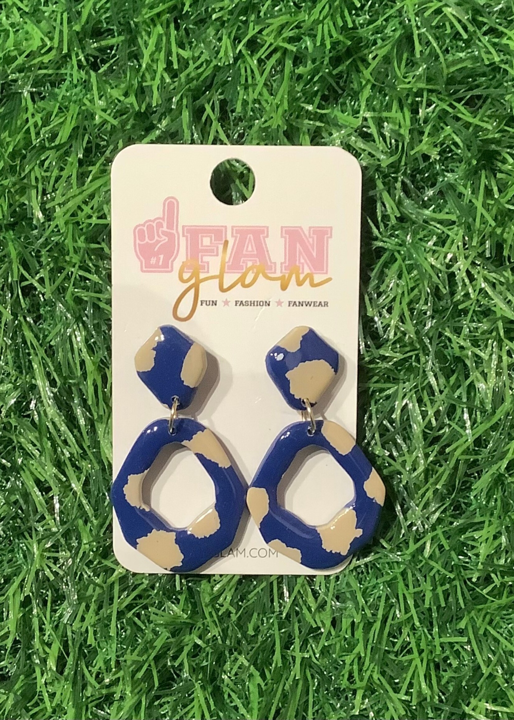 CLAY NAVY & GOLD SPOTTED DANGLE WITH SHINY RESIN COATING