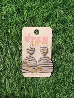 GOLD/NAVY STRIPE SHINY RESIN DANGLES WITH GOLD FLECK ACCENT