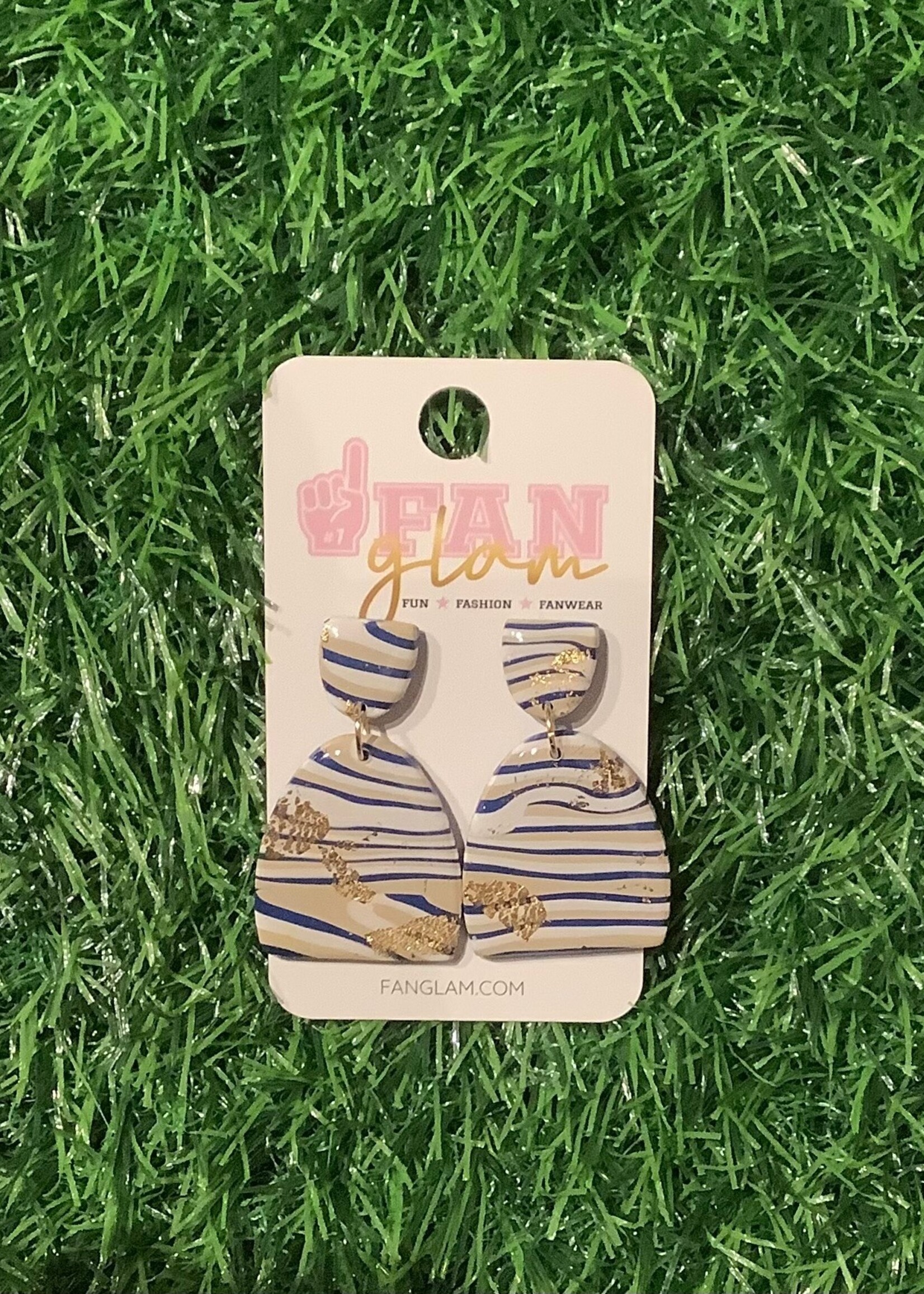 GOLD/NAVY STRIPE SHINY RESIN DANGLES WITH GOLD FLECK ACCENT