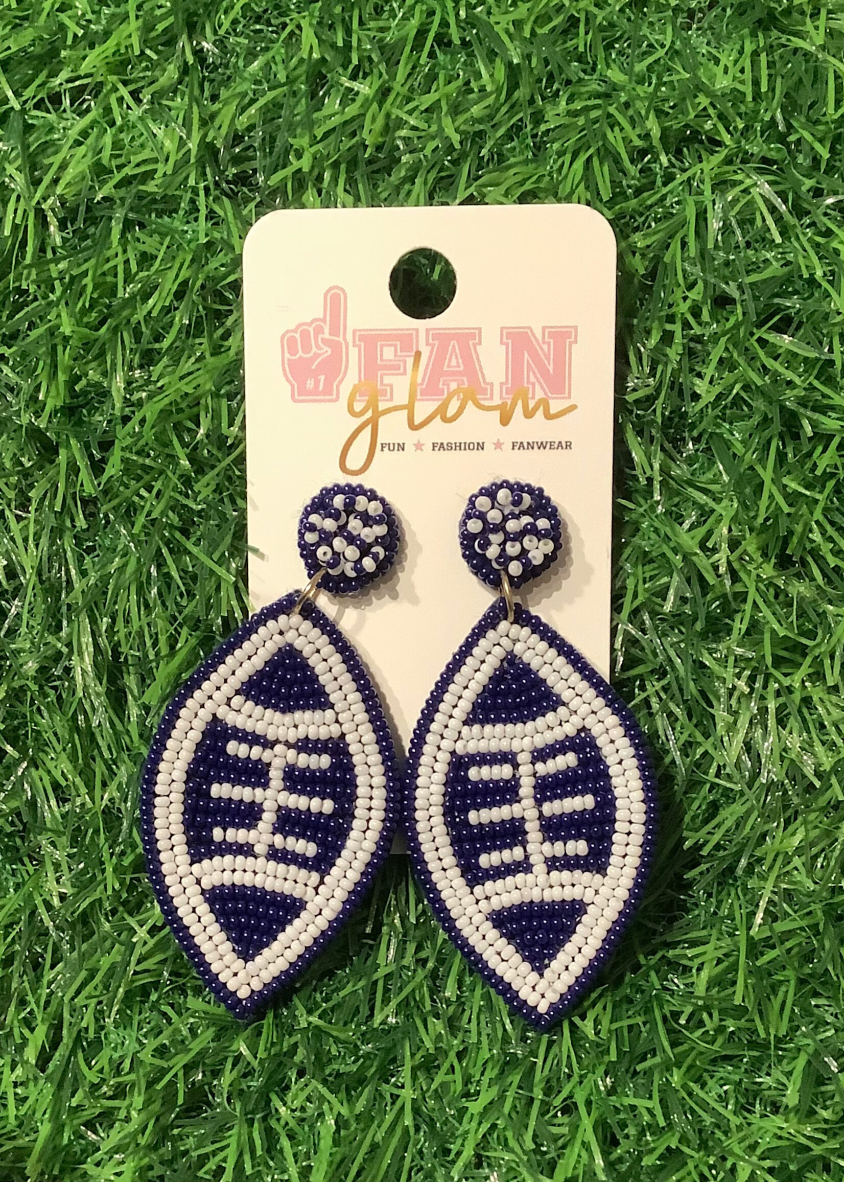 NAVY/WHITE BEADED FOOTBALL DANGLES