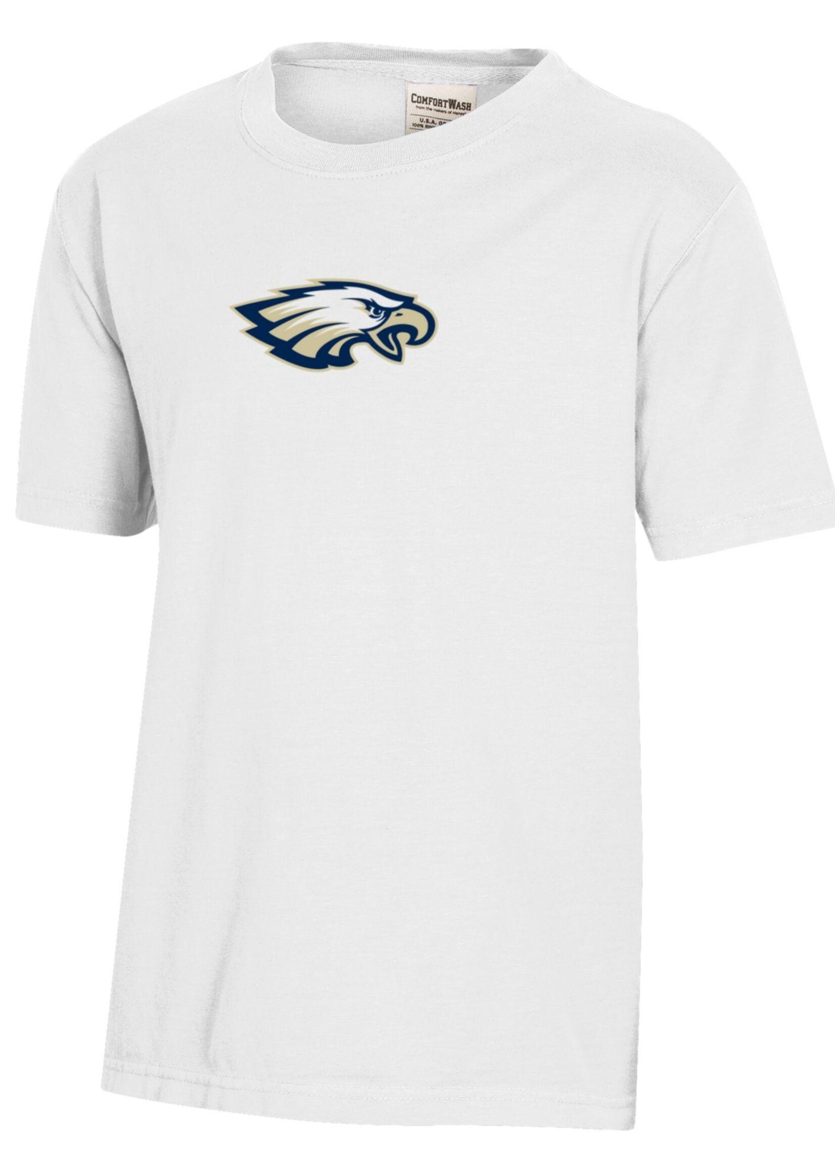 YOUTH COMFORT WASH WHITE TEE WITH SPLIT CROSS ON BACK OF TEE