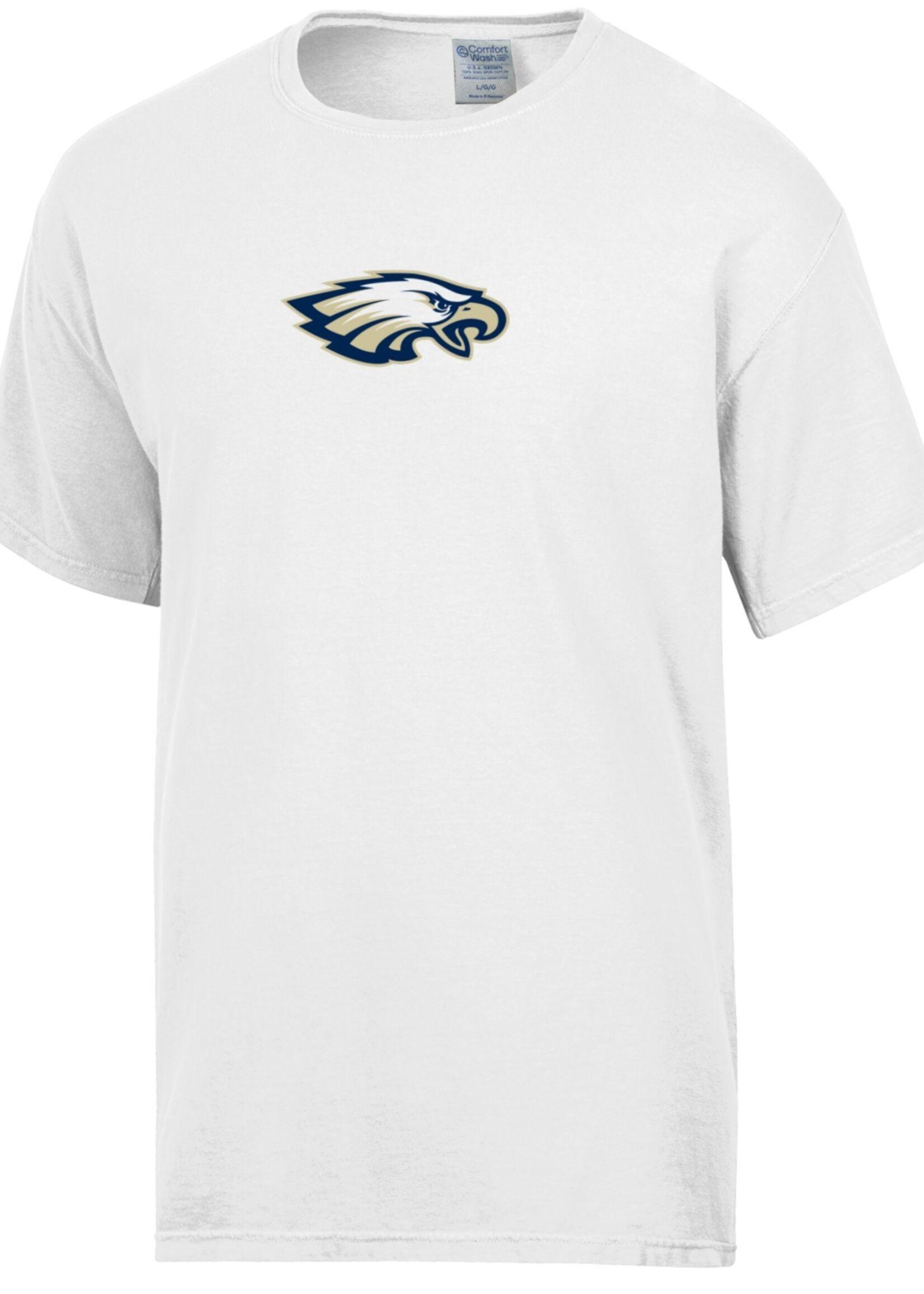 ADULT COMFORT WASH WHITE TEE WITH SPLIT CROSS ON BACK OF TEE