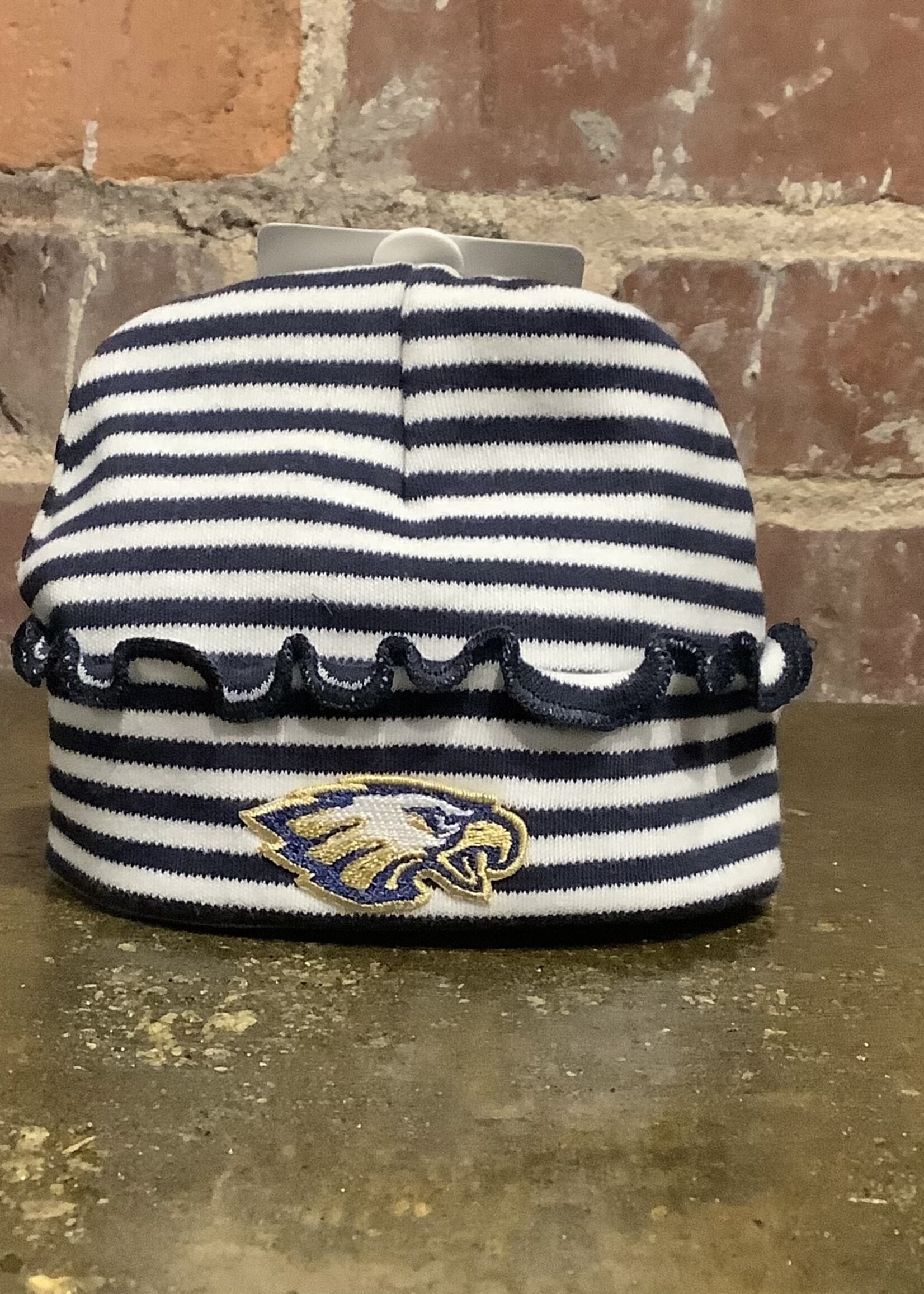 INFANT STRIPED KNIT RUFFLED CAP